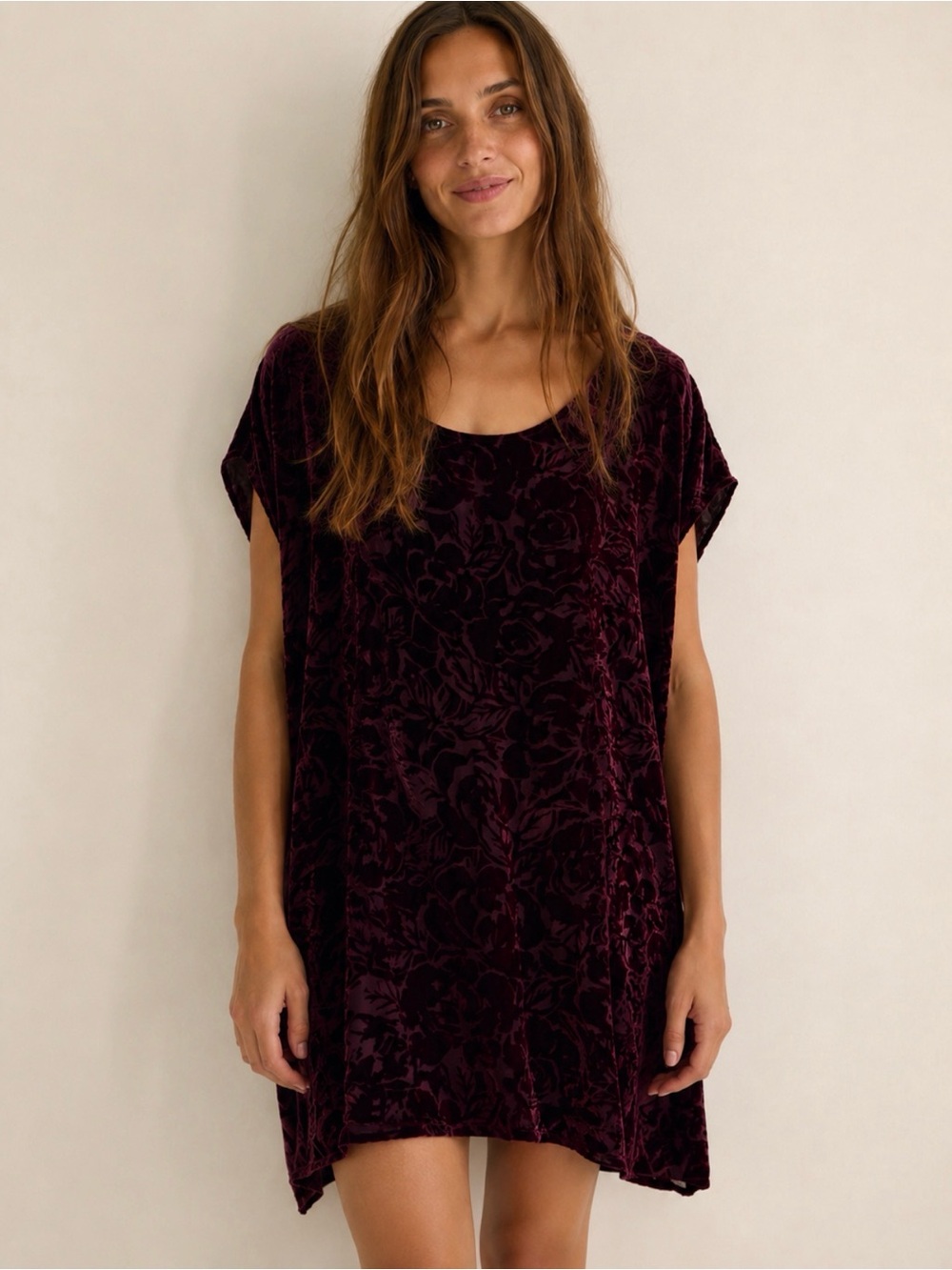 Aritzia Wilfred Bouchette Trompette Plum Burnout Velvet Floral Tunic Dress M